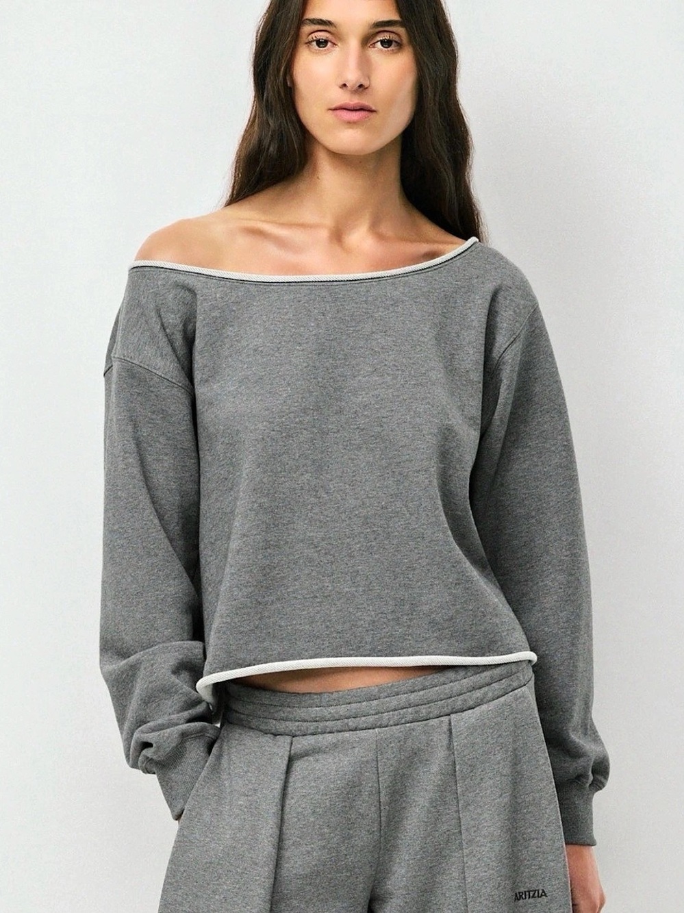 Aritzia Terry Sweatfleece Perfect Off-Shoulder Top Gray Small